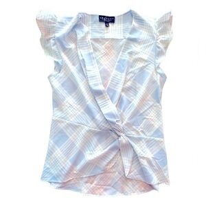 Laundry By Shelli Segal Gingham Blouse Top in Baby Blue and White